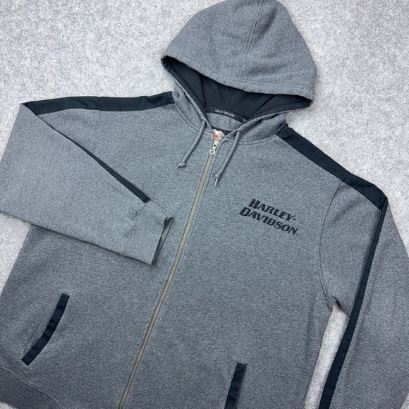 Harley-Davidson Other - Harley Davidson Hoodie Mens XL Gray Embroidered Motorcycle Biker Full Zip Y2K